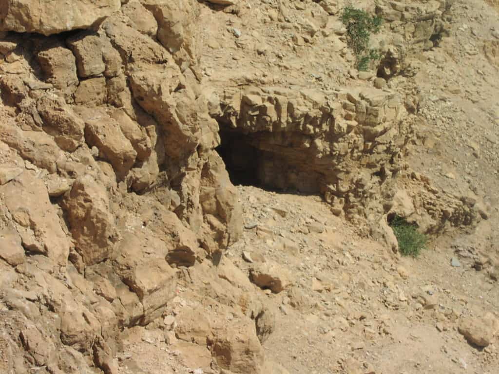 Entrance to Cave 2000-2001 at the Southern tip of Masada, the "cave of the skeletons."